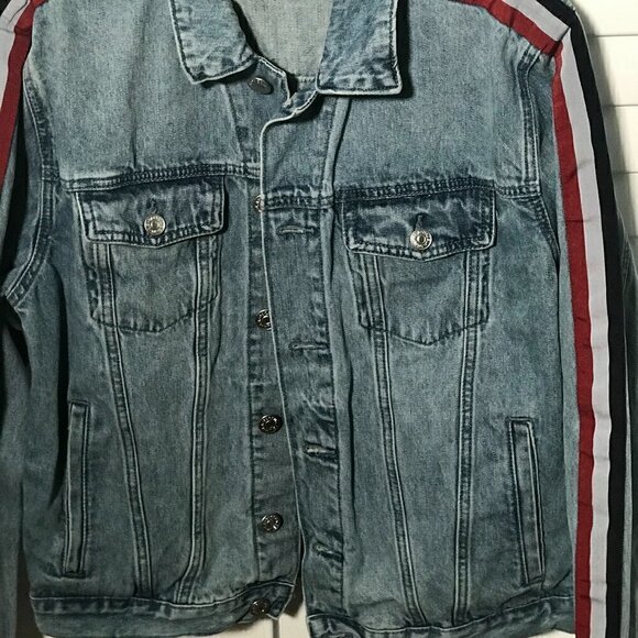 Pac Sun jean jacket w/ red, white & blue stripes S - Picture 1 of 5